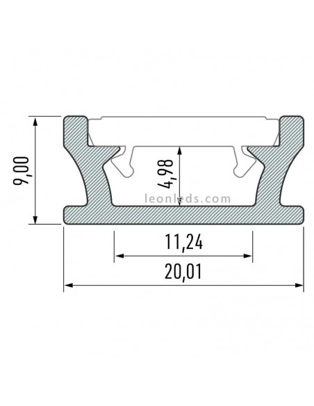 Perfil Empotrable en el suelo de Aluminio -Tipo TERRA- 2M