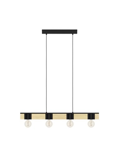 Lámpara Vintage de techo madera y acero BAILRIGG, 4XE27