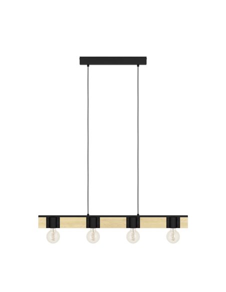 Lámpara Vintage de techo madera y acero BAILRIGG, 4XE27