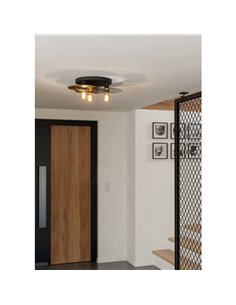 Plafonnier LINTMILL à 3 lumières avec plaques en acier, laiton et verre 2