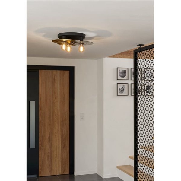 Plafón de Techo con 3 Luces LINTMILL con platillos de acero, latón y vidrio