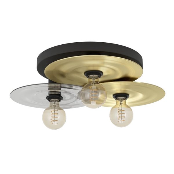 LINTMILL Plafon de 3 lâmpadas com placas de aço, latão e vidro