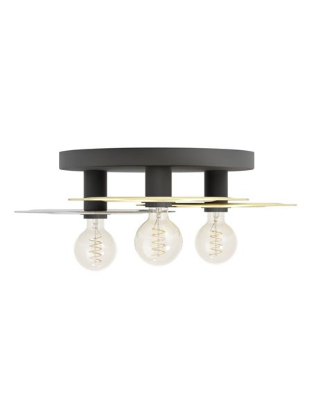 Plafón de Techo con 3 Luces LINTMILL con platillos de acero, latón y vidrio