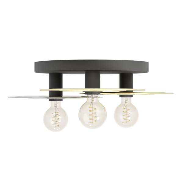 LINTMILL Plafon de 3 lâmpadas com placas de aço, latão e vidro