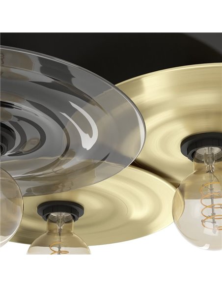 Plafón de Techo con 3 Luces LINTMILL con platillos de acero, latón y vidrio