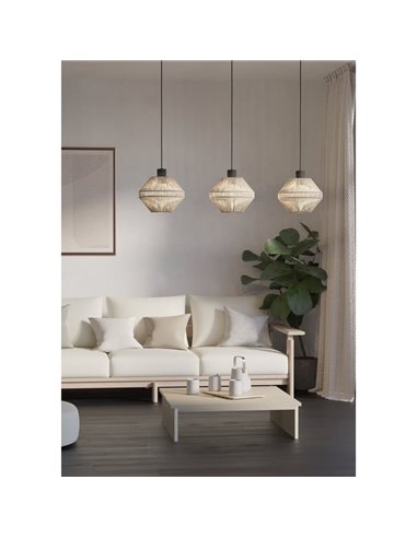 Lámpara de Techo Colgante de acero y textil crema MIDSUMER 3 Luces E27