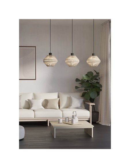 Candeeiro de teto pendente MIDSUMER em aço e creme têxtil 3 luzes E27