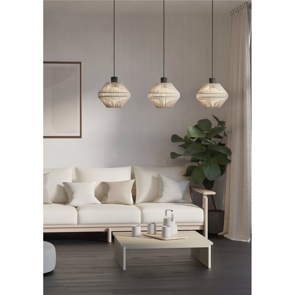 Lámpara de Techo Colgante de acero y textil crema MIDSUMER 3 Luces E27
