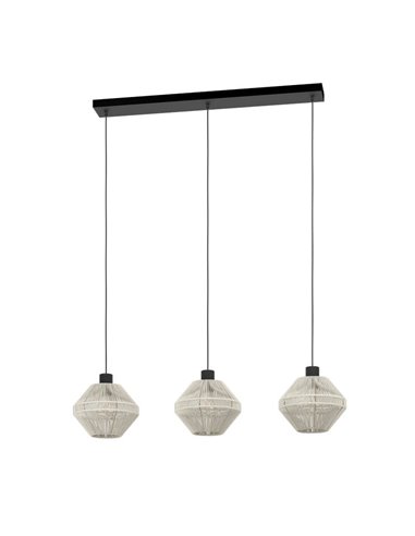 Lámpara de Techo Colgante de acero y textil crema MIDSUMER 3 Luces E27