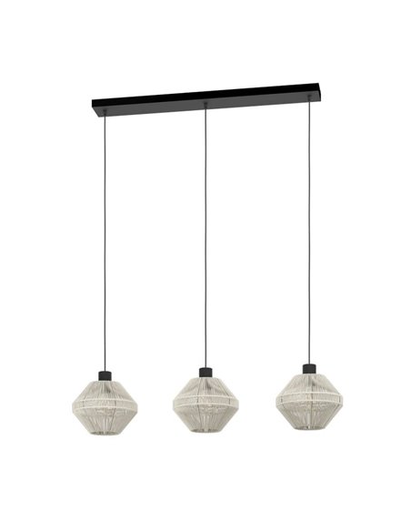 Lámpara de Techo Colgante de acero y textil crema MIDSUMER 3 Luces E27