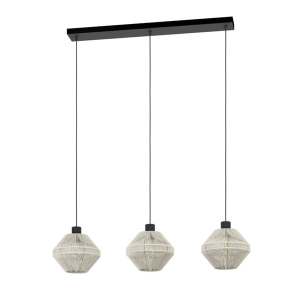 Lámpara de Techo Colgante de acero y textil crema MIDSUMER 3 Luces E27