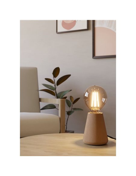 Candeeiro de mesa ASBY de madeira clara com interruptor no cabo E27 Ø85mm