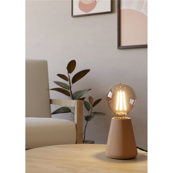 Lampe de table ASBY en bois clair avec interrupteur sur le câble E27 Ø85mm