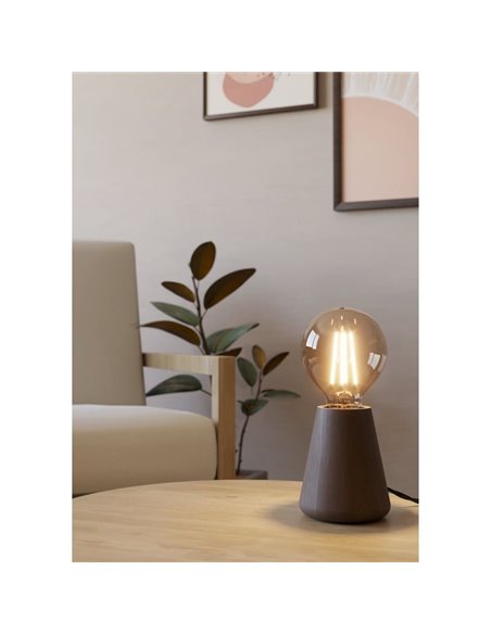 Candeeiro de mesa ASBY de madeira escura com interruptor no cabo E27 Ø85mm