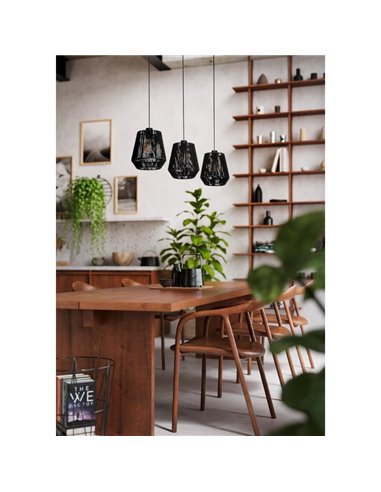 Lámpara de Techo colgante con 3 Luces PERSLEY de acero y pantalla de papel negro