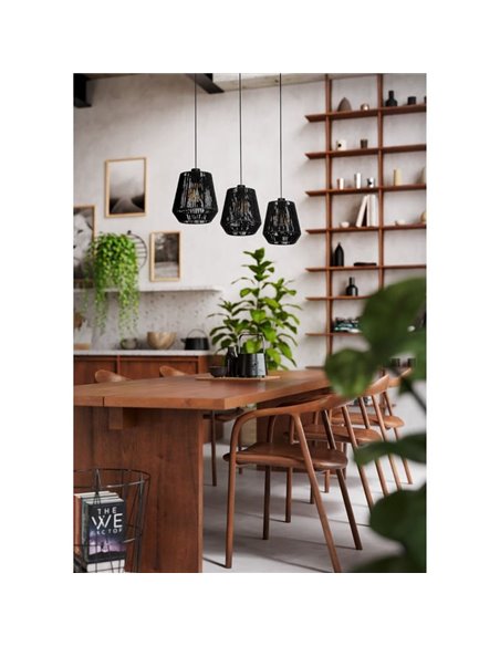 Lámpara de Techo colgante con 3 Luces PERSLEY de acero y pantalla de papel negro