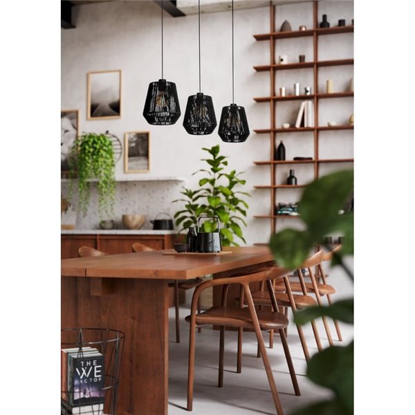 Lámpara de Techo colgante con 3 Luces PERSLEY de acero y pantalla de papel negro