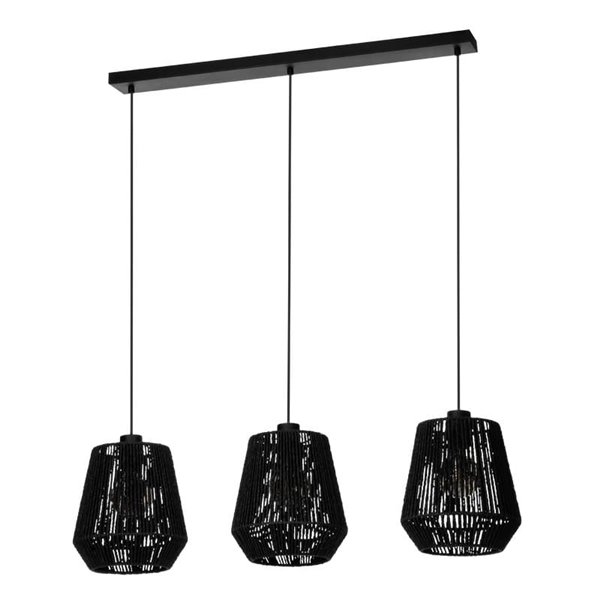 Lámpara de Techo colgante con 3 Luces PERSLEY de acero y pantalla de papel negro