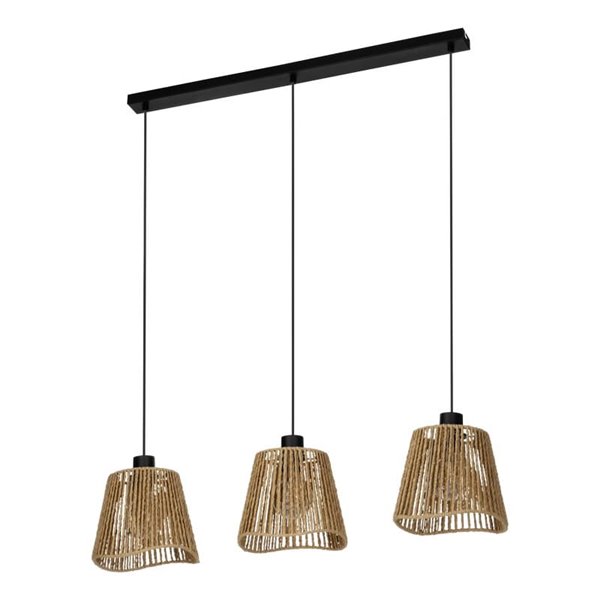 LAVISTER Suspension 3 Lumières avec abat-jour en papier naturel et acier noir
