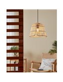 Luminária pendente redonda com abajur de vime natural GLYNEATH E27