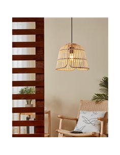 Lámpara colgante redonda con pantalla ratán natural GLYNEATH E27 2