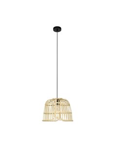 Lámpara colgante redonda con pantalla ratán natural GLYNEATH E27