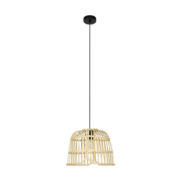 Lámpara colgante redonda con pantalla ratán natural GLYNEATH E27