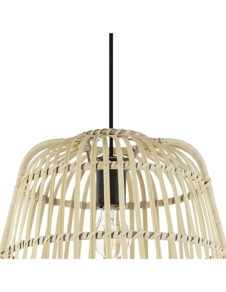 Lámpara colgante redonda con pantalla ratán natural GLYNEATH E27