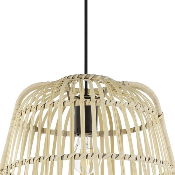 Lámpara colgante redonda con pantalla ratán natural GLYNEATH E27