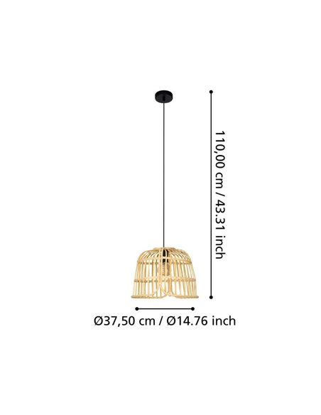 Luminária pendente redonda com abajur de vime natural GLYNEATH E27