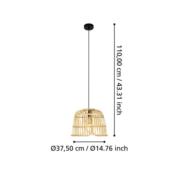 Suspension ronde avec abat-jour en rotin naturel GLYNEATH E27