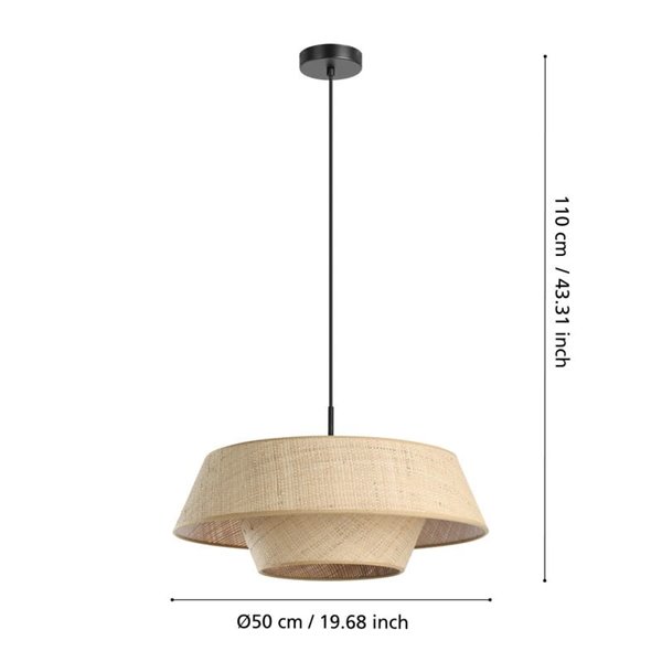 Lámpara colgante redonda de Rafia natural MARFORD Ø500mm E27