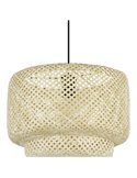 Suspension type HETTONLE Nature avec abat-jour rond en rotin et câble textile noir E27
