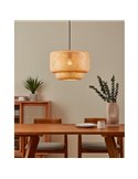 Lámpara colgante tipo Nature HETTONLE co pantalla redonda de ratán y cable textil negro E27