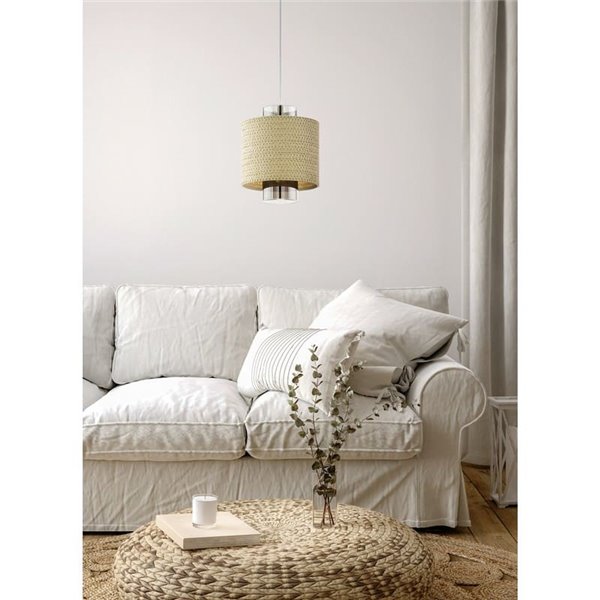 Lampe à suspension MEDIOUNA en maille d'algues et verre doré vaporisé, E27