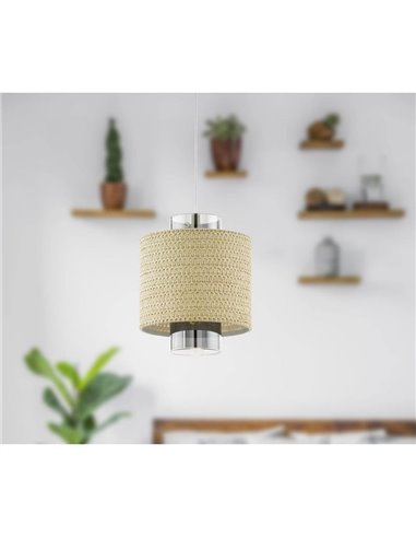 Lampe à suspension MEDIOUNA en maille d'algues et verre doré vaporisé, E27