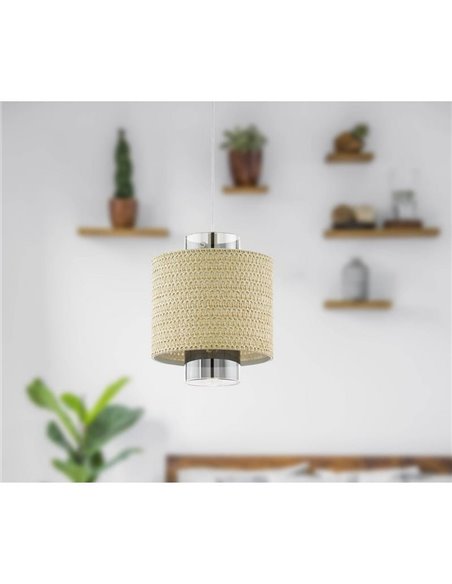 Lampe à suspension MEDIOUNA en maille d'algues et verre doré vaporisé, E27