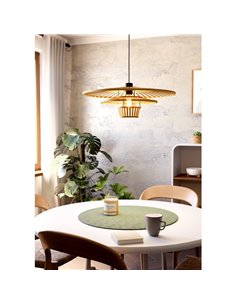 Lampe à suspension LYDNEY avec abat-jour en bambou naturel et finition noire, E27 2