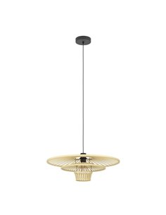 Lampe à suspension LYDNEY avec abat-jour en bambou naturel et finition noire, E27