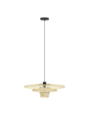 Lampe à suspension LYDNEY avec abat-jour en bambou naturel et finition noire, E27