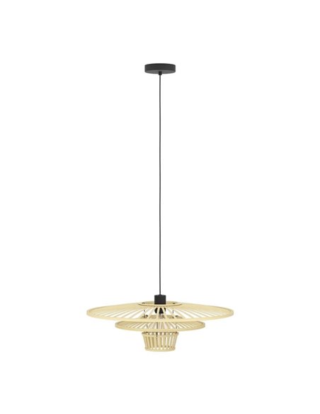 Lampe à suspension LYDNEY avec abat-jour en bambou naturel et finition noire, E27