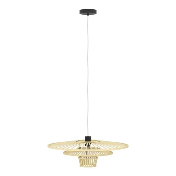 Lampe à suspension LYDNEY avec abat-jour en bambou naturel et finition noire, E27