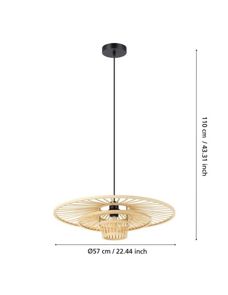 Lampe à suspension LYDNEY avec abat-jour en bambou naturel et finition noire, E27