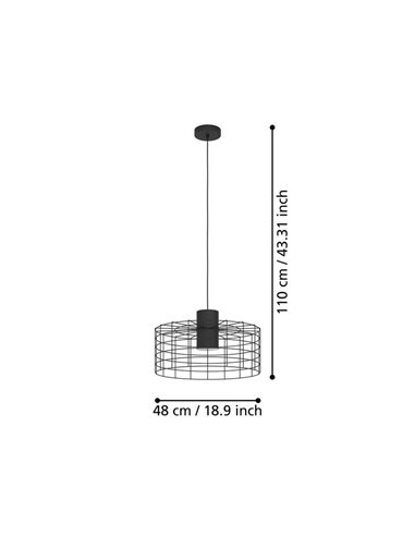 Luminária pendente industrial redonda grande MILLIGAN em aço preto, E27 Ø480