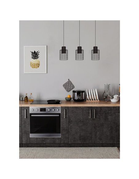 Lámpara de techo Colgante Industrial MILLIGAN de Acero Negro con 3 Pantallas, E27