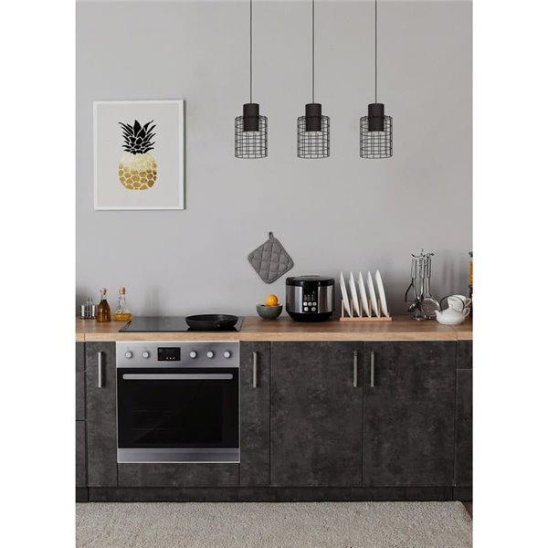 Plafonnier suspendu industriel MILLIGAN en acier noir avec 3 abat-jour, E27