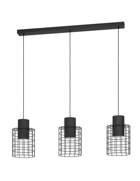Lámpara de techo Colgante Industrial MILLIGAN de Acero Negro con 3 Pantallas, E27