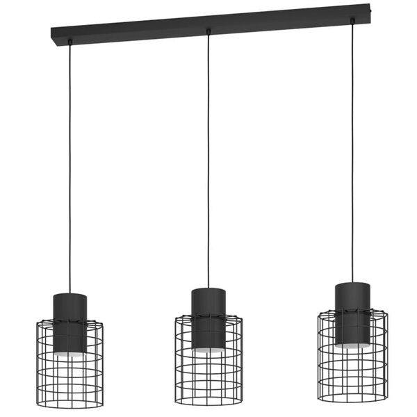 Lámpara de techo Colgante Industrial MILLIGAN de Acero Negro con 3 Pantallas, E27