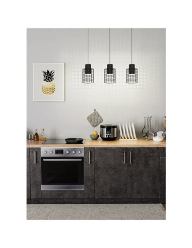 Lámpara de techo Colgante Industrial MILLIGAN de Acero Negro con 3 Pantallas, E27