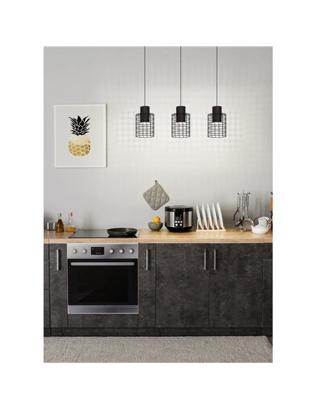 Lámpara de techo Colgante Industrial MILLIGAN de Acero Negro con 3 Pantallas, E27